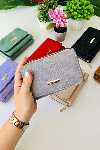 derius Paris Stylish Textured Zippered Gray Women's Wallet (Vegan Leather)