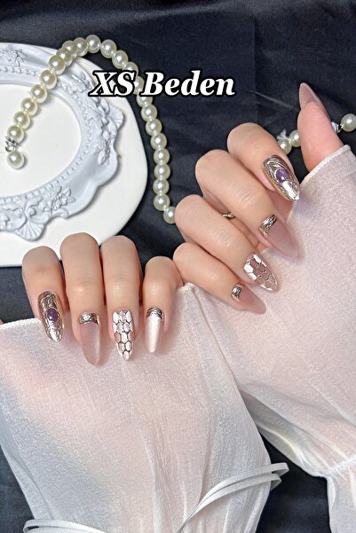 Easy Beauty XSmall Beden Kedi Gözü Tırnak 10 Adet Badem Takma Tırnak Seti Yap...