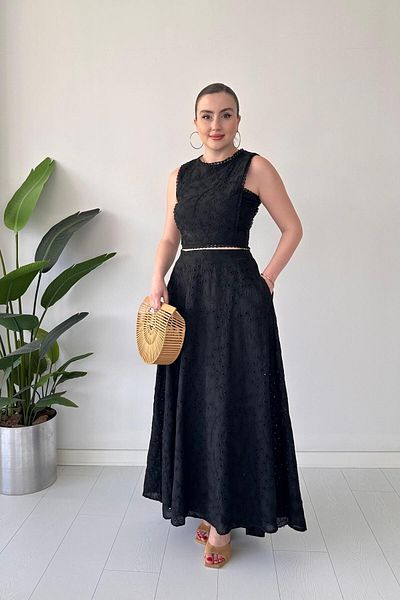 MaziButik Set Fisto cu fusta evazata neagra