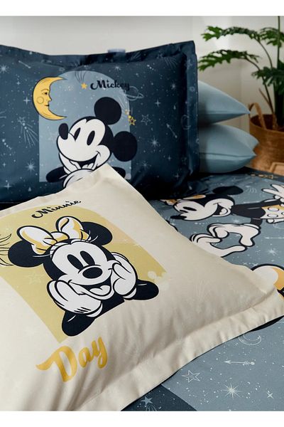 Özdilek Set de lenjerie de pat dublă Ozdilek Mickey Minnie Day Blue cu licență Disney (cearșaf de pat)
