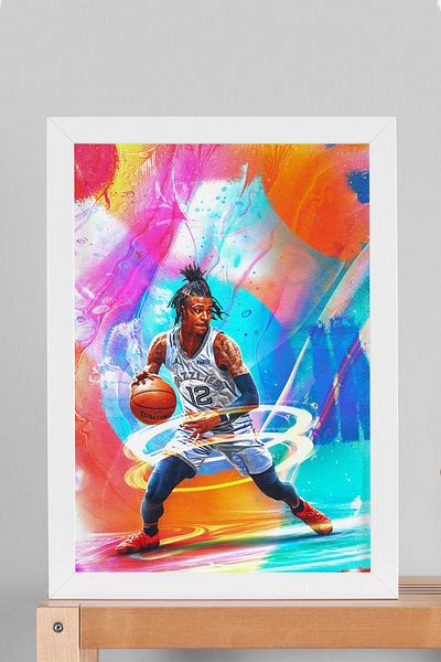 Saturn Ja Morant Framed Painting - Basketball Nba Poster Painting