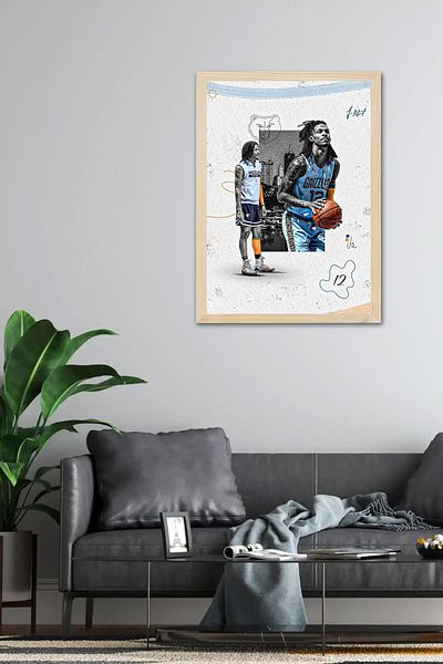 Saturn Ja Morant Framed Painting - Basketball Nba Poster Painting