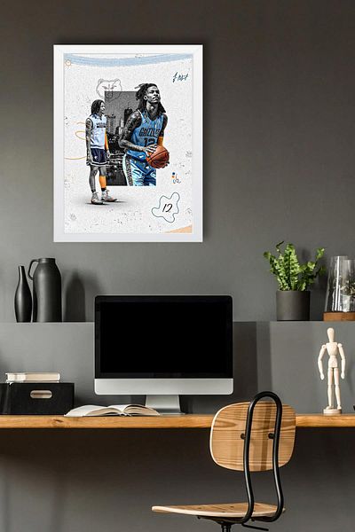Saturn Ja Morant Framed Painting - Basketball Nba Poster Painting
