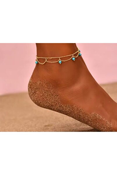 Shiklik MODA Gold Color Anklet with Blue Beads to Complete Your Elegance
