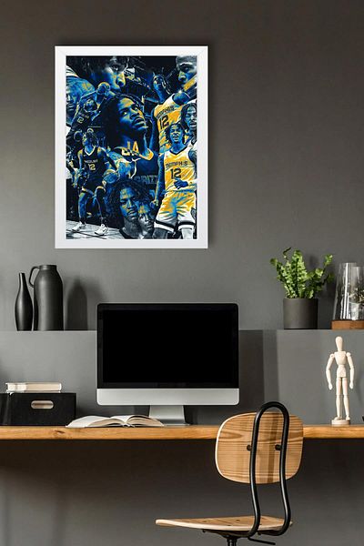Saturn Ja Morant Framed Painting - Basketball Nba Poster Painting