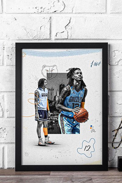 Saturn Ja Morant Framed Painting - Basketball Nba Poster Painting