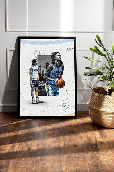 Saturn Ja Morant Framed Painting - Basketball Nba Poster Painting