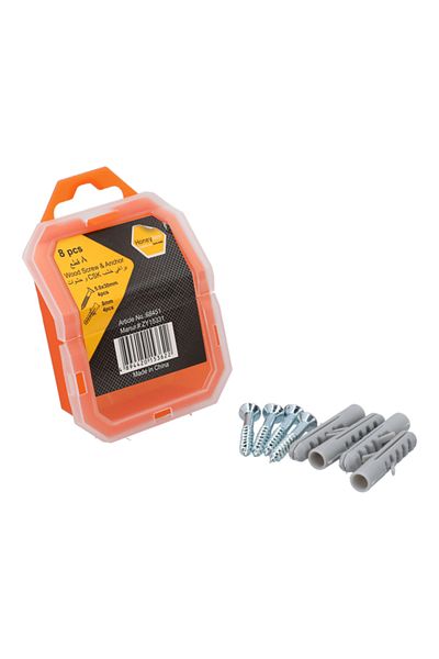 HONEYBEE 8-Piece Rust Resistant Wood Screw and Anchor Set Silver and Grey