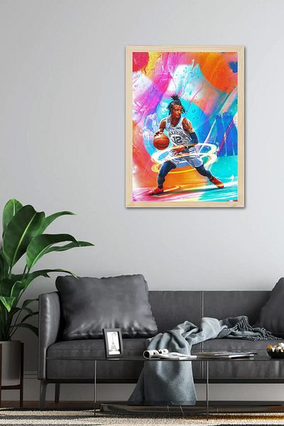 Saturn Ja Morant Framed Painting - Basketball Nba Poster Painting
