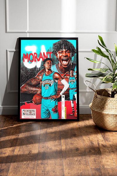 Saturn Ja Morant Framed Painting - Basketball Nba Poster Painting