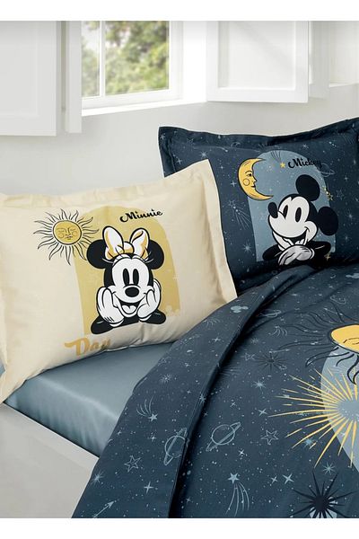 Özdilek Set de lenjerie de pat dublă Ozdilek Mickey Minnie Day Blue cu licență Disney (cearșaf de pat)
