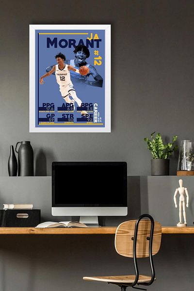 Saturn Ja Morant Framed Painting - Basketball Nba Poster Painting