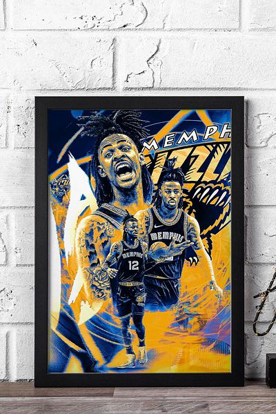Saturn Ja Morant Framed Art Print - Memphis Grizzlies Nba Poster Painting