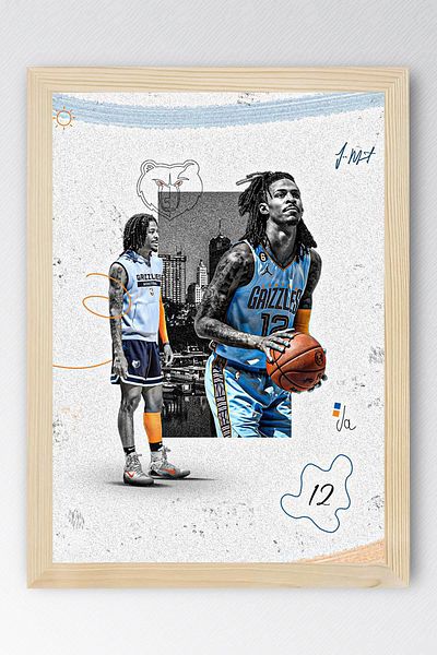 Saturn Ja Morant Framed Painting - Basketball Nba Poster Painting