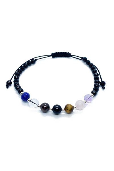 byRetroChique Bratara zodia capricorn cu semipretioase si bilute de argint 925+onix lucios