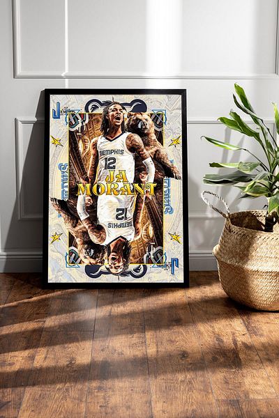Saturn Ja Morant Framed Painting - Basketball Nba Poster Painting