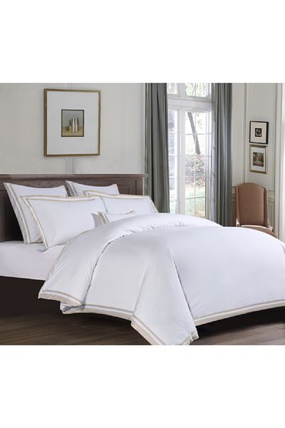 Oceana 2-Piece Super Comfortable Twin Size Duvet Cover Set White and Taupe