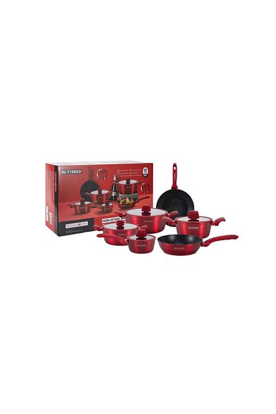 Royalty Line Set of pots and pans with lids, marbled, 10 pieces Royalty Line RL-T10 red, non-stick