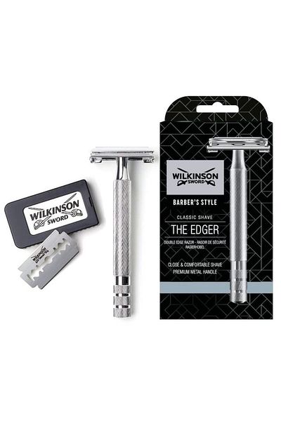 Wilkinson Classic The Edger Double Edge Razor with Stainless Steel + 5 Spare Blades, Grey
