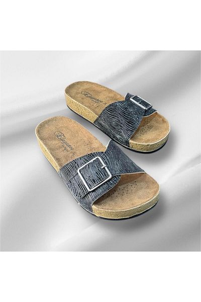 ŞAHGÜL Elegance Women's Twk Buckle Black Glitter Soft Orthopedic Sole Slippers