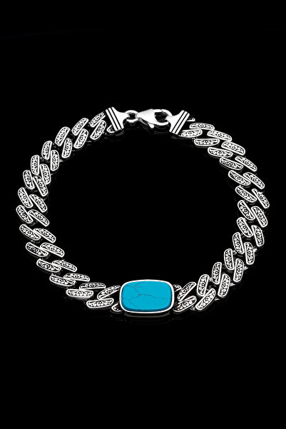 OTTOTESBİH Turkuaz Taşlı 9mm Gurmet 925 Ayar Gümüş Erkek Bileklik