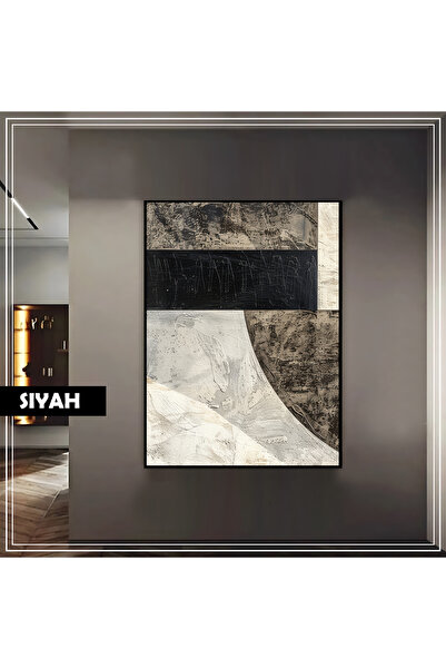 Harika bir ev HARİKABİREV|3-SİYAH-GRİ GEOMETRIC SOYUT MODEL |ÇERÇEVELİ TEMPER...