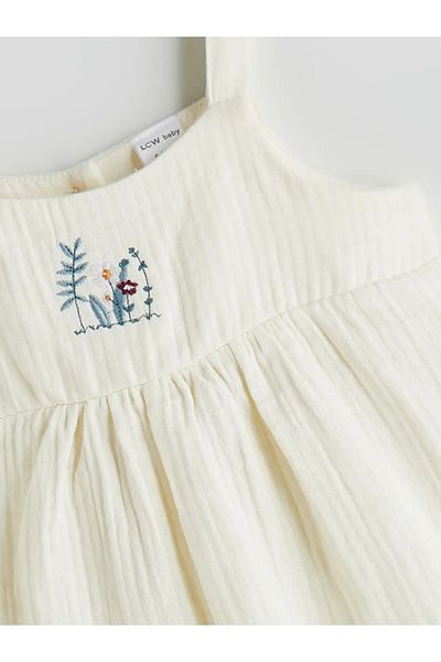 LC Waikiki Lcw Baby Ecru Strap Embroidered Baby Girl Jumpsuit