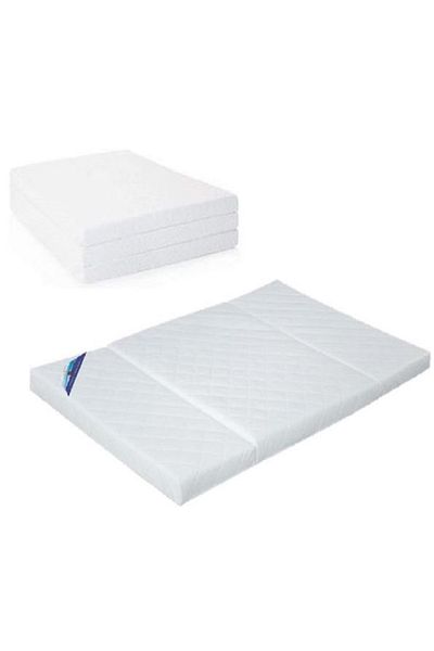 AWF AL WADI FURNITURE Sleep EZ Heavy Duty Double Medicated Floral White Quilted Portable Tri-Folding Foldable Mattress