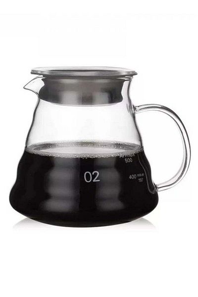 rank V60 Coffee Pot Server, 600ml Glass Heat Resistant Transparent