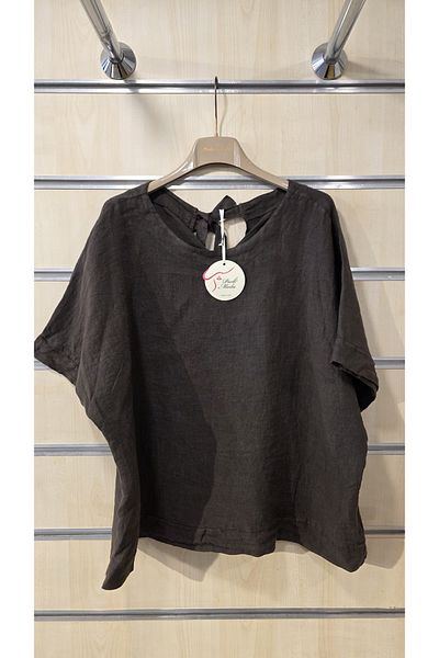Park Moda Λινό μπλουζάκι με φιόγκο στην πλάτη