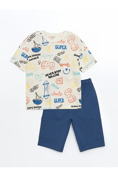 LC Waikiki Standard Pattern 100% Cotton Combed Fabric Baby Boy T-Shirt and Shorts 2-Piece Set