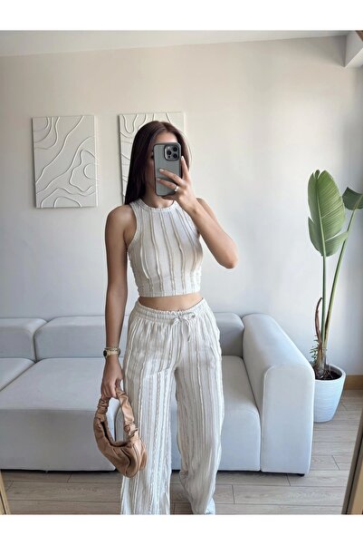 Zoom Butik Halter Fitilli İkili Takım - BEJ