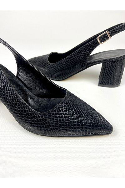 Gloriys Ayakkabı & Çanta Black Patterned 6 cm Thick Heel Shoes 01496