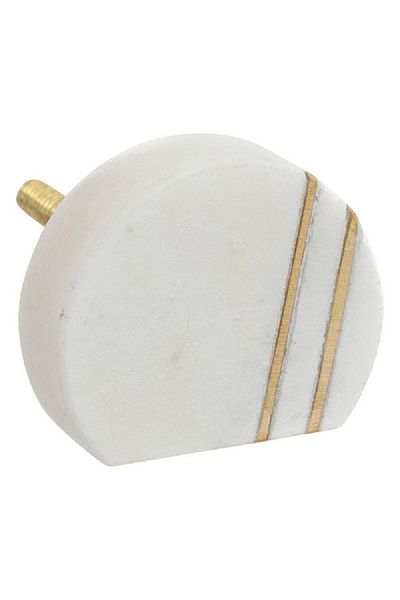 Atmosphera Maeva 2-Piece Marbel and Brass Furniture Knob Set White and Gold