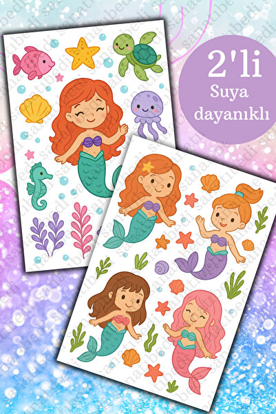 sanatıbedi 2'li Deniz Kızı Okyanus Sticker - Laptop Tablet Defter Ajanda Vali...