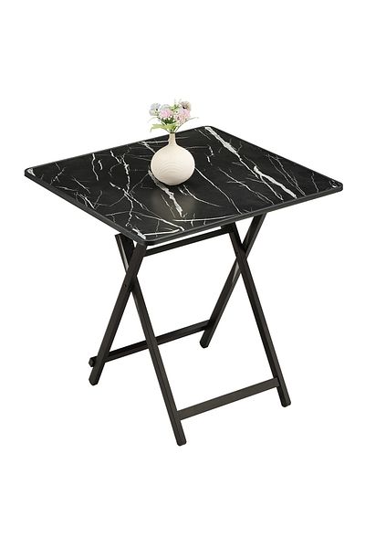 Lawazim Foldable Square Table - 70x70x72cm Marble Design Table for Indoor and Outdoor Use