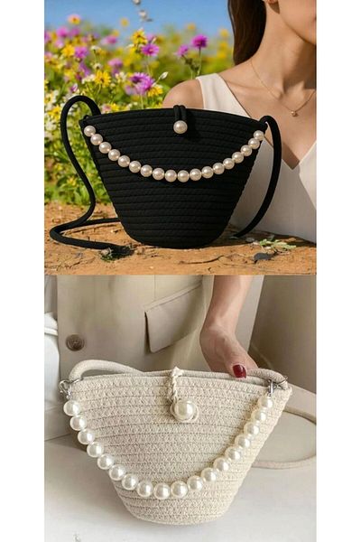 morpembej kadın erkek çocuk White Mussel Bag with Pearl Necklace Detail / Mussel Bag with Pearl Pendant / Mussel Bag with Pearls