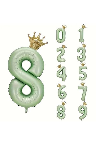 Mini Parti Mini Party Store Green Number Foil King with Crown