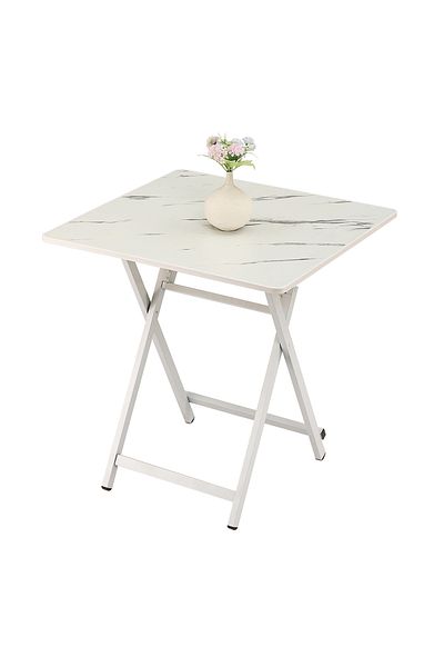 Lawazim Foldable Square Table - 60x60x55cm Marble Design Table for Indoor and Outdoor Use