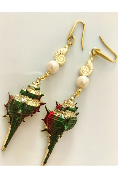 THİNBLACK Earrings with Real Pearl and Real Sea Shells with Hangers