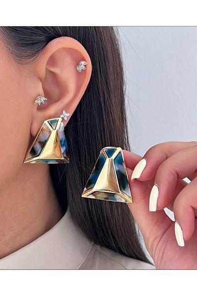 Çelik Leopard Geometric Earrings