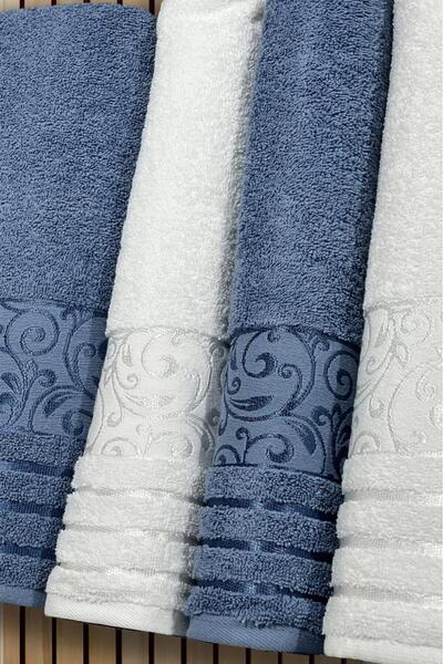 Çeyiz Diyarı Deren Bath Set 4 Pieces Cream - Blue