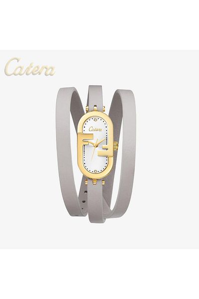 catera Caterra women's leather watch with a silver-gray strap