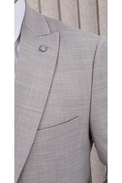 MUBE Erkek Likralı Slim Fit Sivri Yaka Yelekli Takım Elbise