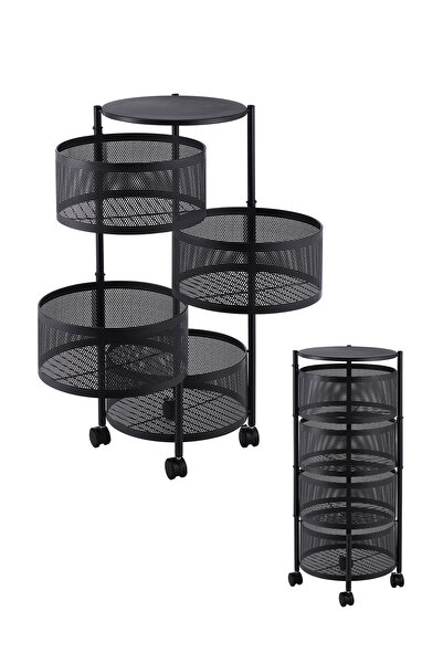 Lawazim رف تخزين رباعي الطبقات - رف دائري أسود متحرك بعجلات للاستخدام المنزلي...