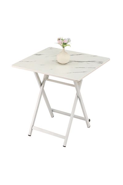 Lawazim Foldable Square Table - 70x70x72cm Marble Design Table for Indoor and Outdoor Use