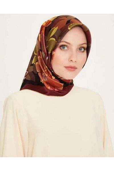 Armine Silk Scarf 2025 Winter - 9238-37 Burgundy Black Twill