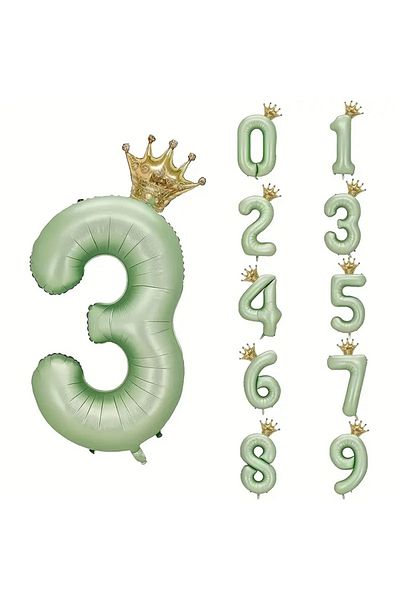 Mini Parti Mini Party Store Green Number Foil King with Crown