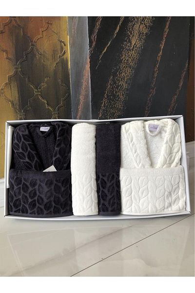 Çeyiz Diyarı Hazal 8 Piece Family Σετ Ρόμπας Κρέμα Anthracite
