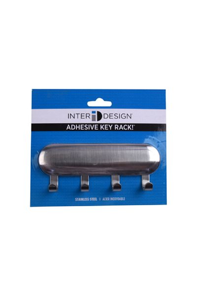 Interdesign 4-Hook Self Adhesive Stainless Steel Key Rack Silver